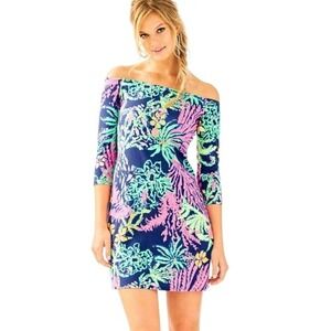 Lilly Pulitzer Indigo Laurana Dress, Off-the-Shoulder, Indigo All A Glow, Size M